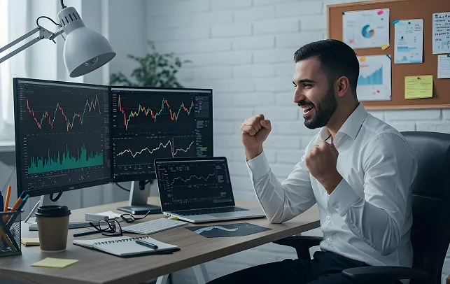 Successful Trader Celebrating Profits